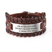 PU Leather Cord Bracelets, with 304 Stainless Steel & with letter pattern & for man, brown Approx 10.6 Inch 