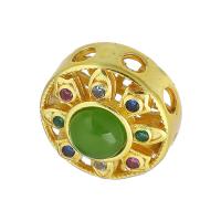 Brass Slider Beads, with Glass, sang gold plated, micro pave cubic zirconia & hollow Approx 2mm 