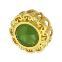 Messing Schieber Perlen, mit Glas, sang vergoldet, hohl, grün, 11x11x6mm, Bohrung:ca. 2mm, verkauft von PC