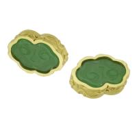 Weinlese Messing Perlen, mit Glas, sang vergoldet, grün, 15.5x11x4mm, Bohrung:ca. 0.5mm, verkauft von PC