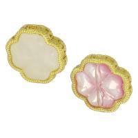 Weinlese Messing Perlen, mit Glas, vierblättriges Kleeblatt, sang vergoldet, keine, 13x13x4.5mm, Bohrung:ca. 2mm, verkauft von PC