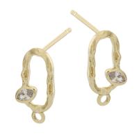 Brass Earring Stud Component, gold color plated, micro pave cubic zirconia & hollow 