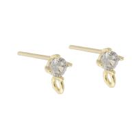Brass Earring Stud Component, gold color plated, micro pave cubic zirconia 