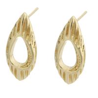Brass Earring Stud Component, gold color plated, hollow 