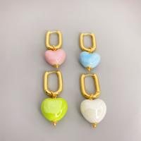 Brass Drop Earring, with Porcelain, 18K gold plated, fashion jewelry & for woman 