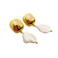 Brass Drop Earring, with Plastic Pearl, 18K gold plated, fashion jewelry & for woman, 40mm 
