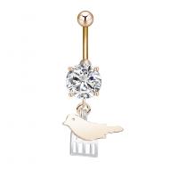 Belly Ring Jewelry, Zinc Alloy, with Cubic Zirconia & 304 Stainless Steel, Bird, Galvanic plating, for woman & faceted 