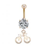 Belly Ring Jewelry, Zinc Alloy, with Cubic Zirconia & 304 Stainless Steel, Bike, Galvanic plating, for woman & faceted 