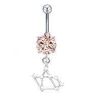 Belly Ring Jewelry, Zinc Alloy, with Cubic Zirconia & 304 Stainless Steel, Galvanic plating, for woman & faceted & hollow 