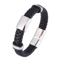 PU Leather Cord Bracelets, Microfiber PU, with 316 Stainless Steel, Round, silver color plated, fashion jewelry 12mm 