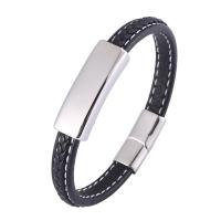 PU Leather Cord Bracelets, Microfiber PU, with 316 Stainless Steel, Round, silver color plated, fashion jewelry 8mm 