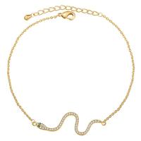 Cubic Zircon Micro Pave Sterling Silver Necklace, Brass, Snake, gold color plated, fashion jewelry & micro pave cubic zirconia & for woman 