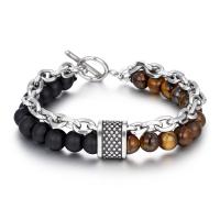 Gemstone Bracelets, 304 Stainless Steel, with Natural Stone, plated, fashion jewelry & for man .5 cm 