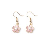 Stainless Steel Drop Earring, 304 Stainless Steel, Flower, gold color plated & for woman & enamel, pink 
