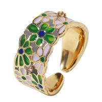 Brass Finger Ring, gold color plated, Adjustable & for woman & enamel, green, 18mm 