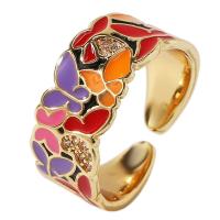 Brass Finger Ring, gold color plated, Adjustable & micro pave cubic zirconia & for woman & enamel, multi-colored, 18mm 