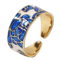 Brass Finger Ring, gold color plated, Adjustable & for woman & enamel, blue, 18mm 