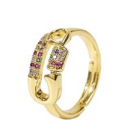 Brass Finger Ring, gold color plated, Adjustable & micro pave cubic zirconia & for woman, multi-colored, 17mm 