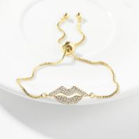 Cúbicos Circonia pulsera Latón de Micro pavimenta, metal, Labios, chapado en color dorado, micro arcilla de zirconia cúbica & para mujer, dorado, 220mm, Vendido por UD