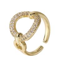 Brass Finger Ring, gold color plated, Adjustable & micro pave cubic zirconia & for woman & hollow, gold, 17mm 