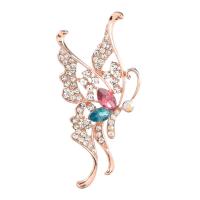 Rhinestone Zinc Alloy Brooch, Butterfly, rose gold color plated, for woman & with rhinestone & hollow 