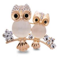 Rhinestone Zinc Alloy Brooch, with Czech Rhinestone & Resin, Owl, gold color plated, for woman & with rhinestone 