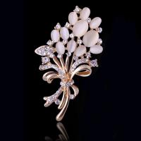 Rhinestone Zinc Alloy Brooch, with Czech Rhinestone & Resin, Flower, gold color plated, for woman & with rhinestone 