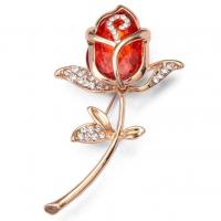 Rhinestone Zinc Alloy Brooch, with Czech Rhinestone & Crystal, Tulip, KC gold color plated, for woman & with rhinestone 