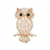 Rhinestone Zinc Alloy Brooch, with Czech Rhinestone & Resin, Owl, KC gold color plated, for woman & with rhinestone & hollow 