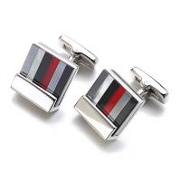 Brass Cufflinks, with Agate & Shell, Square, silver color plated, fashion jewelry & for man 