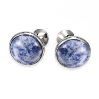Brass Cufflinks, with Resin, Round, silver color plated, fashion jewelry & for man 