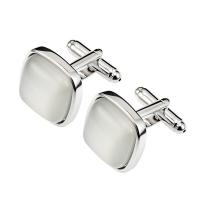 Brass Cufflinks, with Cats Eye, Square, silver color plated, fashion jewelry & for man 