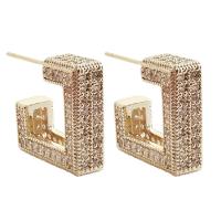 Brass Stud Earring, gold color plated, micro pave cubic zirconia & for woman 