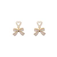 Plastic Pearl Zinc Alloy Earring, with ABS Plastic Pearl, Bowknot, high quality plated, fashion jewelry & for woman & enamel, two different colored 