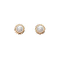 Boucle d'oreille en alliage de zinc en plastique perle, avec Plastique ABS perle, Rond, fade et jamais plaqué de haute qualité, bijoux de mode & pour femme, doré Vendu par paire