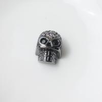 Brass Beads, Skull, plated, DIY & micro pave cubic zirconia 