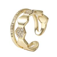 Cubic Zirconia Micro Pave Brass Finger Ring, gold color plated, Adjustable & micro pave cubic zirconia & for woman & hollow, gold, 17mm 