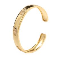 Brass Cuff Bangle, gold color plated, micro pave cubic zirconia & for woman, gold, 60mm 