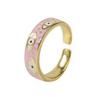 Cubic Zirconia Micro Pave Brass Finger Ring, gold color plated, Adjustable & for woman & enamel 18mm 