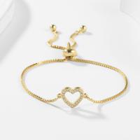 Brass Bracelet, Heart, high quality gold color plated, micro pave cubic zirconia & for woman & hollow, gold, 220mm 