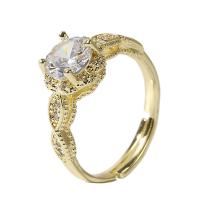 Cubic Zirconia Micro Pave Brass Finger Ring, high quality gold color plated, Adjustable & micro pave cubic zirconia & for woman, gold, 17mm 