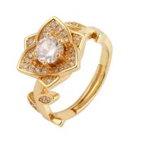Cubic Zirconia Micro Pave Brass Finger Ring, Flower, gold color plated, Adjustable & micro pave cubic zirconia & for woman, gold, 18mm 