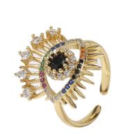 Brass Cuff Finger Ring, Eye, gold color plated, Adjustable & micro pave cubic zirconia & for woman, multi-colored, 18mm 