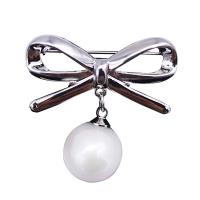 Plastic Pearl Brooch, Zinc Alloy, with Plastic Pearl, Bowknot, plated, for woman & with rhinestone & hollow 