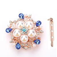 Plastic Pearl Brooch, Zinc Alloy, with Plastic Pearl, Flower, rose gold color plated, for woman & with rhinestone, 44mm 