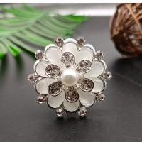 Plastic Pearl Brooch, Zinc Alloy, with Cats Eye & Plastic Pearl, Flower, platinum color plated, for woman & with rhinestone, 38mm 