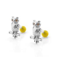 Brass Cufflinks, with Crystal, Owl, silver color plated, fashion jewelry & Unisex & with rhinestone 
