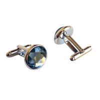 Brass Cufflinks, with Crystal, Round, plated, Unisex & faceted 15mm 