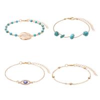 Zinc Alloy Turquoise Bracelets, with turquoise, with 1.96inch extender chain, gold color plated, 4 pieces & for woman & with rhinestone, 19mm, 21mm Approx 7 Inch, Approx 7.4 Inch 