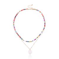 Glass Seed Beads Necklace, Seedbead, with Zinc Alloy, with 1.96inch extender chain, Heart, plated, Double Layer & for woman, 17mm Approx 15.7 Inch, Approx  18.1 Inch 